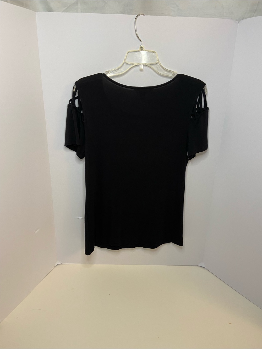 Rock & Republic Black Cold-Shoulder Short Sleeve Top Peek A Boo Chest